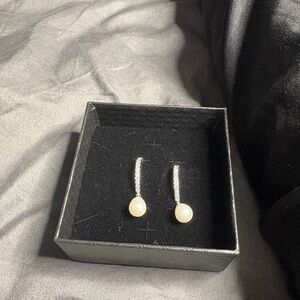 Elegant Silver and  Genuine Pearl Drop Earrings
